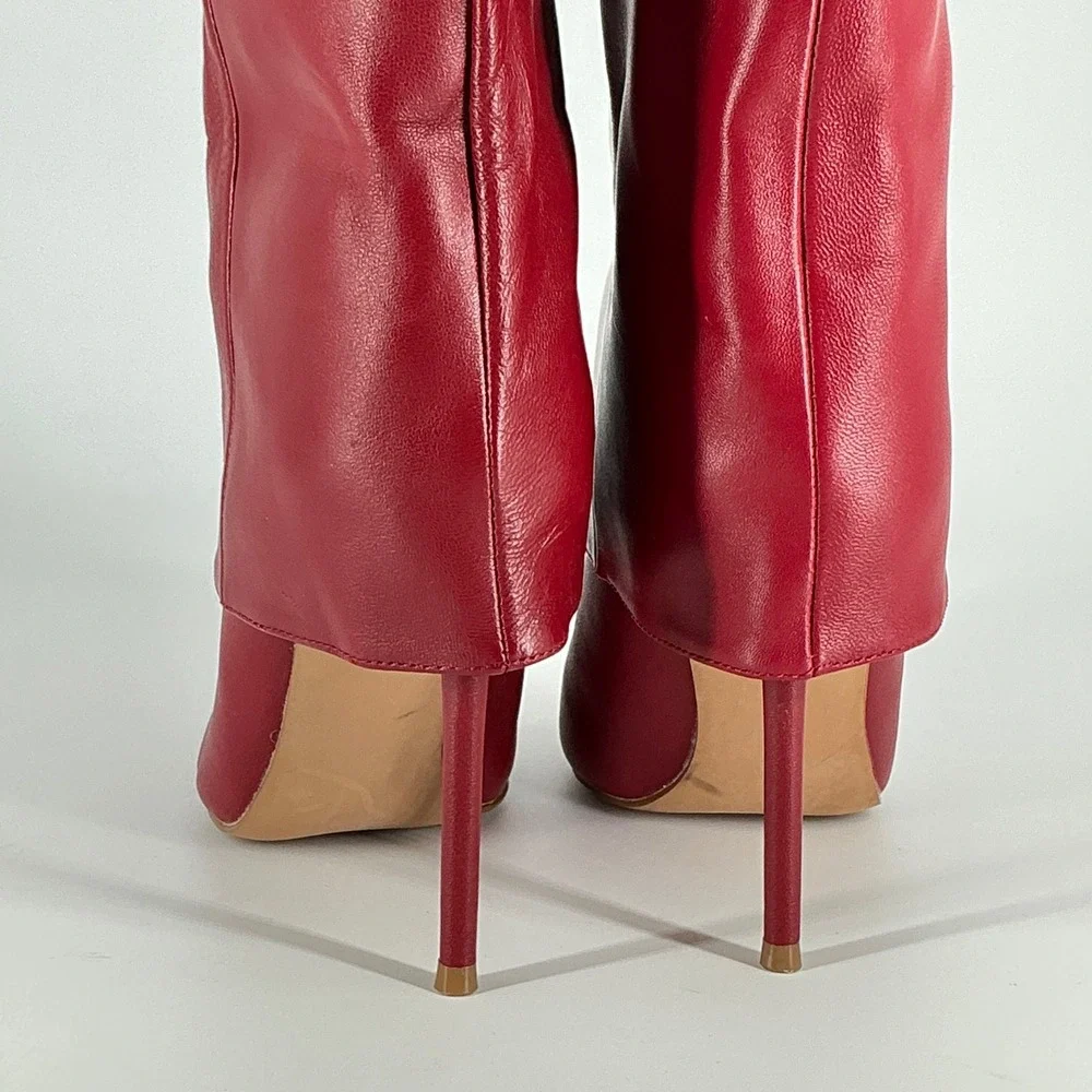 Steve Madden Size 6‎ Smith NEW Red Leather Foldover Pointed Stiletto Boots $200